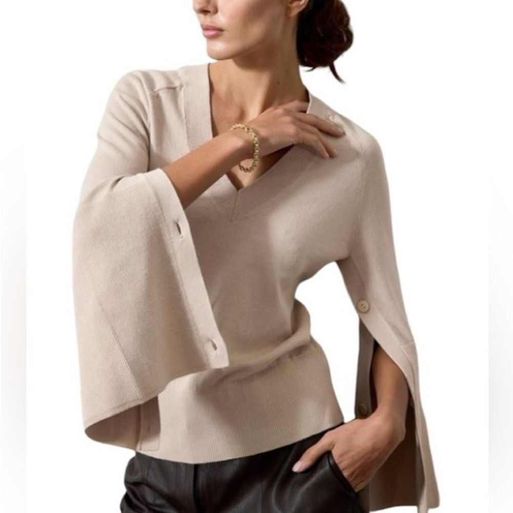 Brochu Walker NEW Beige Organic Cotton Larson V-Neck Sweater Size Large